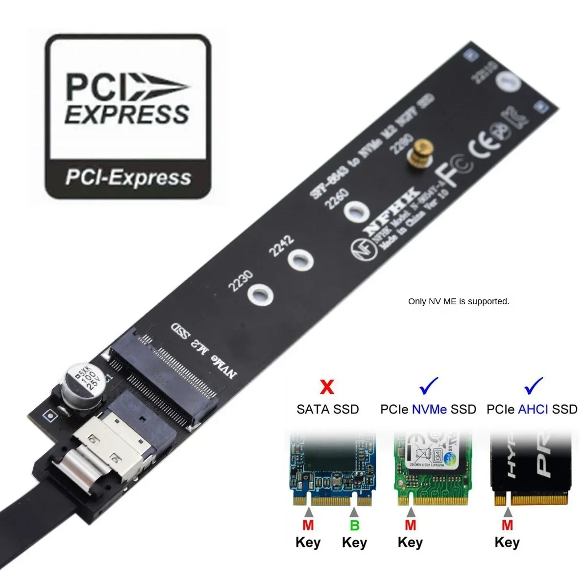 Kabel Ekstensi Pria Ke Wanita NVME NGFF M-key 40Cm dengan Konektor SFF-8654 untuk Mainboard SSD 2280/22110