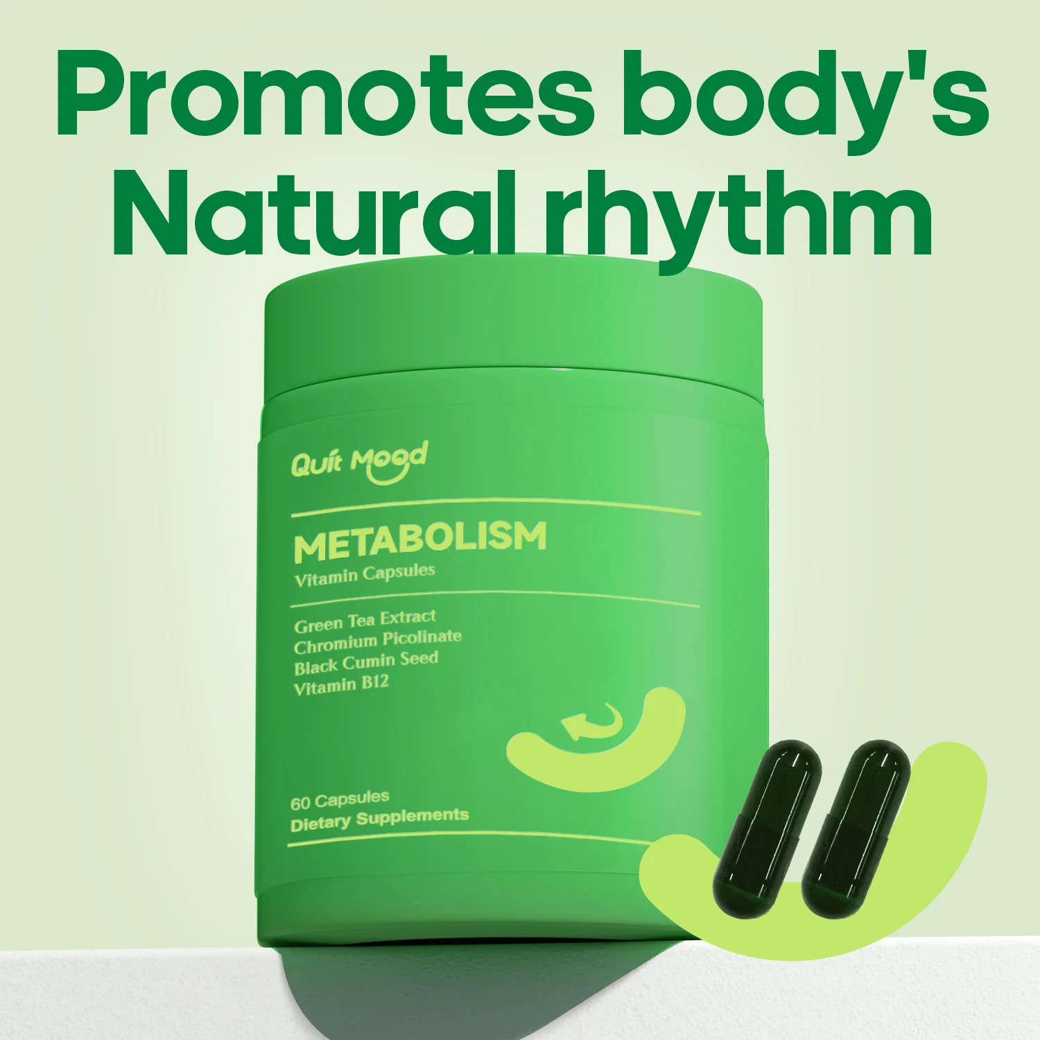 QUITMOOD-METABOLISM Vitamin Capsules, Green Tea Extract Chromium Picolinate Black Cumin Seed Vitamin B12, 60 Capsules
