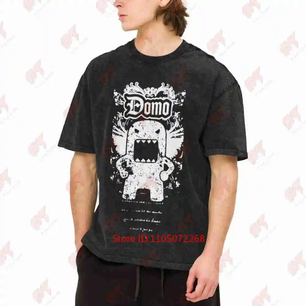 Domo Kun Grunge Scene Emo Cyber Y2K Vintage Washed Tee Pure Cotton T-Shirt