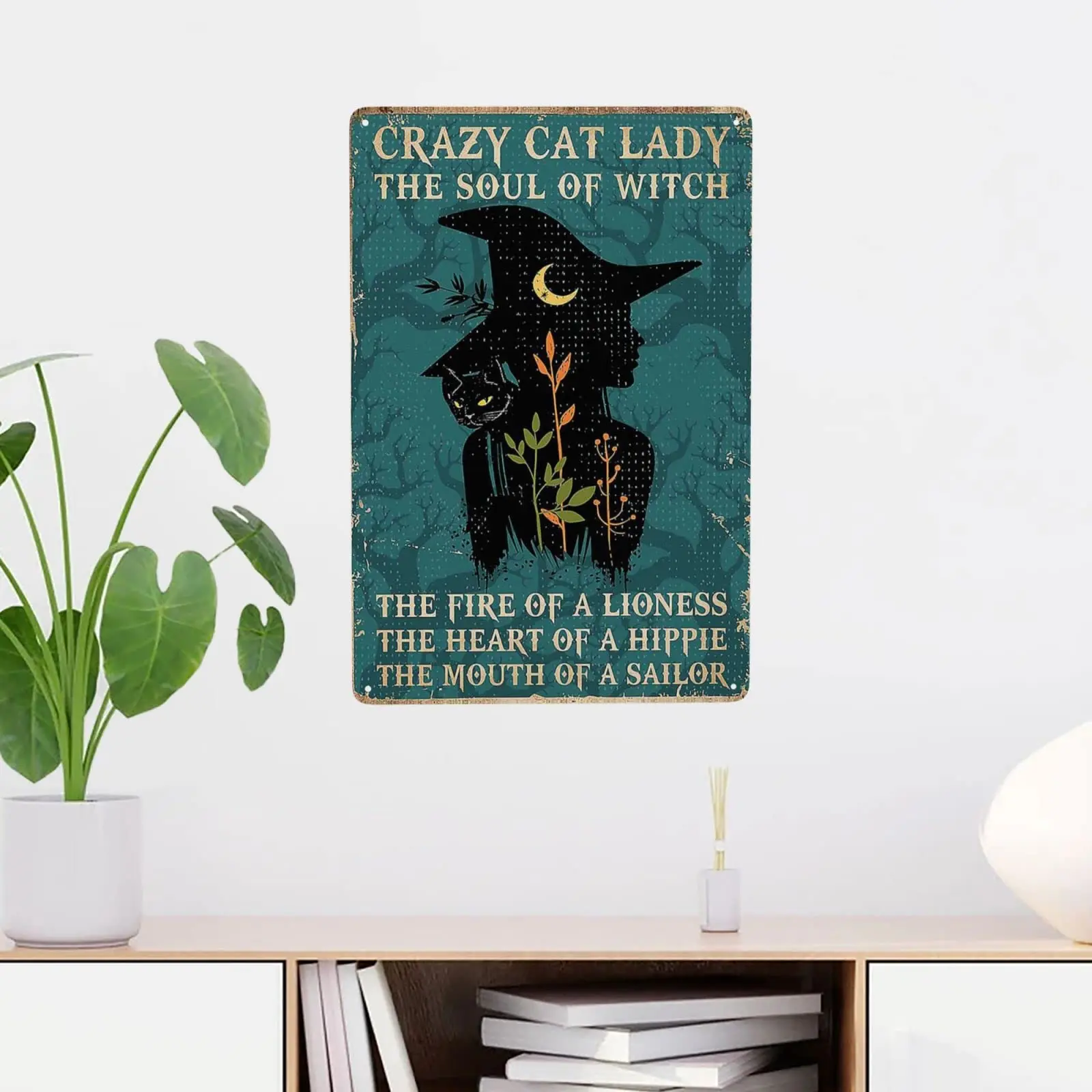 Laquaud Cat Lady The Soul of Witch Retro Metal Tin Sign Vintage Sign for Home Coffee Wall Decor 8x12 Inch