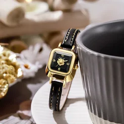 Relojes de pulsera de lujo para mujer, pulsera cuadrada de cuero con flores, de cuarzo, para regalo, novedad de 2024