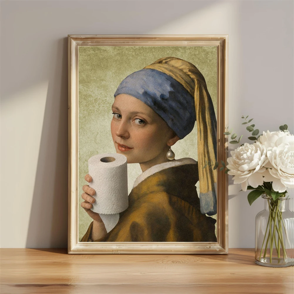 Mona Lisa Gold Defaced Altered Art Poster Funny Mona Lisa Art Print Parody Renaissance Pop Art Poster Classic Canvas Painting