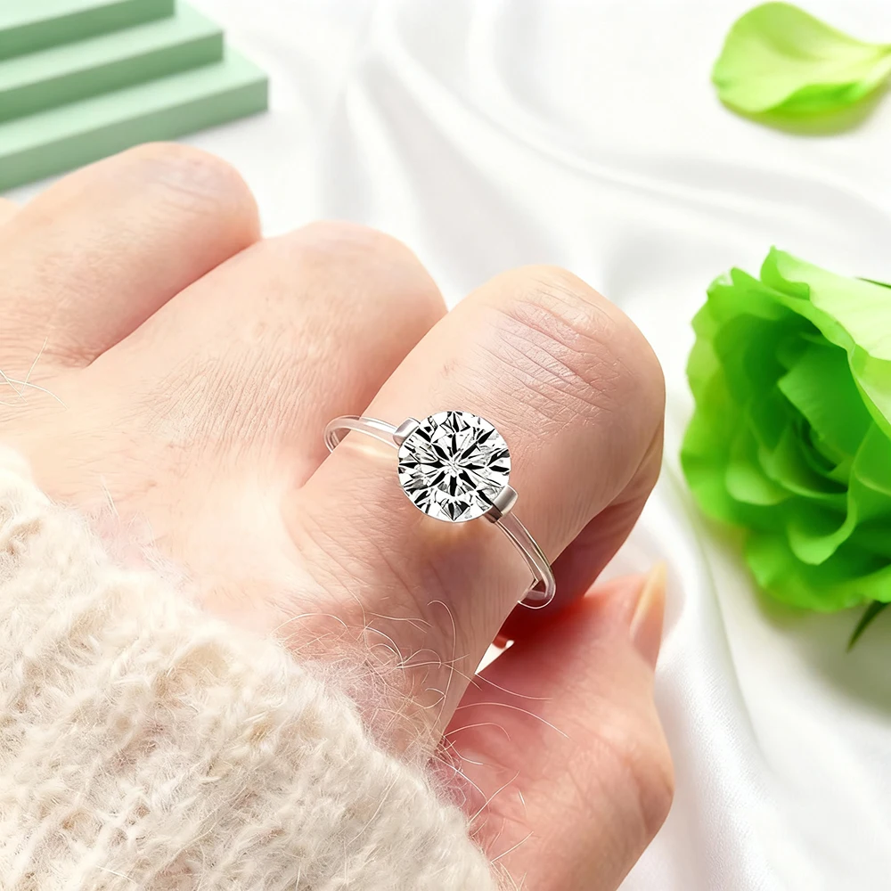 TEMGF 6mm/8mm Zircone/Moissanite Anello in argento sterling 925 Anello da lenza di alta qualità per le donne Gioielli semplici di moda