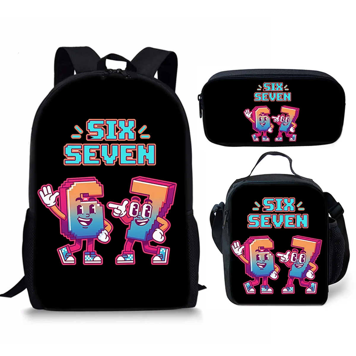 Hip Hop Youthful 67 six seven 3D Print 3pcs/Set Student Travel bags Laptop Daypack Backpack Crossbody Lunch Bag Pencil Case