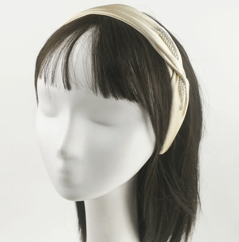 High Grade Satin Pearl Woven Cross Hair Bands Headband Versatile Outdoor Pleated Hair Hoop Hairband Vintage Hair Accessories