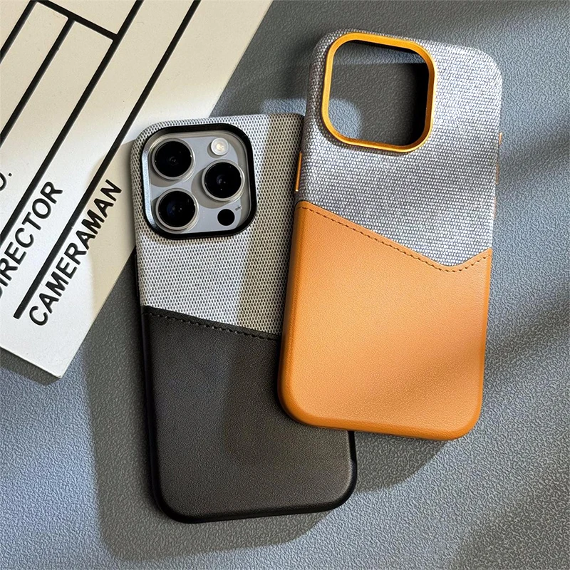 Card Holder Magnet Leather Phone Case For iPhone 16 15 Pro Max Plus Pocket Wireless Charging Alloy Lens Hit Color Cover