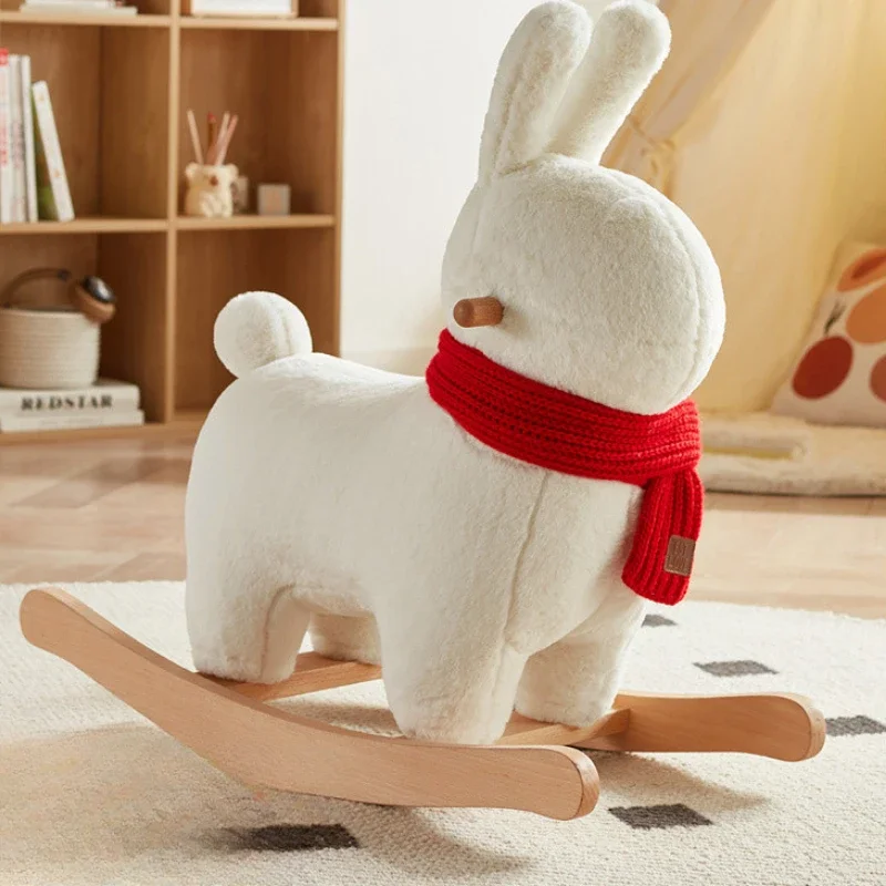 Charming Cartoon Children's Stool  Solid Wood Frame Footstool Sled-style Rocking ChairSturdy Load-Bearing Design for Kids