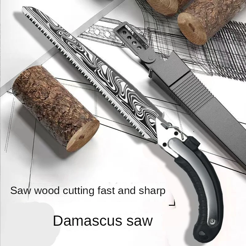 Japanese-style Hand Saw Damascus Pattern Woodworking Saw Hand-pull Saw Tree Cutting Tree Logging Saw Fast Sawing Wood Artifact