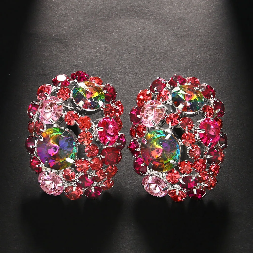 Quick sale, big round ear clips, exaggerated rhinestone earrings, stage accessories earrings.