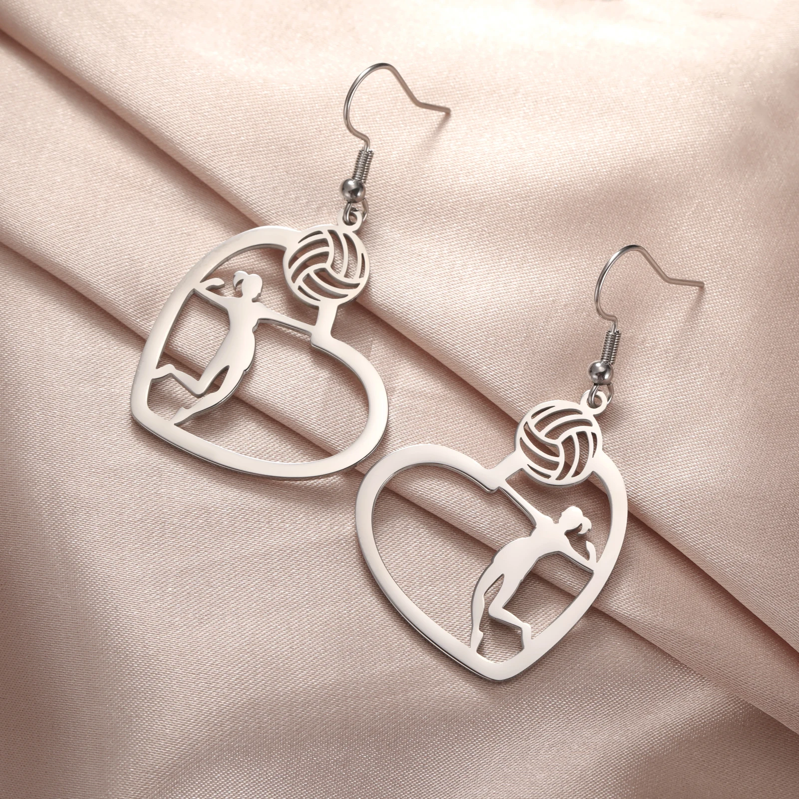 Unift Volleyball  Earrings Stainless Steel Heart Earrings Fashion Geometry Sport Ball Inspirational Jewelry Women Fan Player