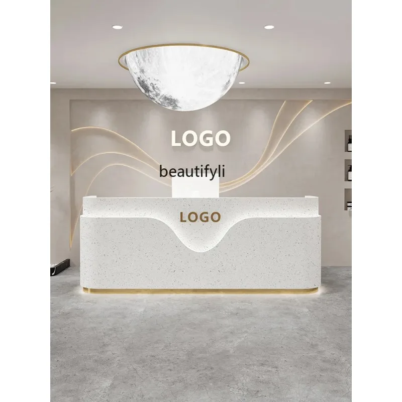 M45   Cashier Reception Desk Beauty Salon Reception Desk Light Luxury Bar Marbling Customization