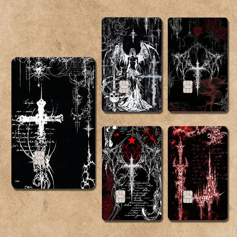 Gothic Cyber Sigil Cross Eyes Skull Card Stickers Credit Visa Debit Bank Charge Card Metro Waterproof Sticker Decal Decoration