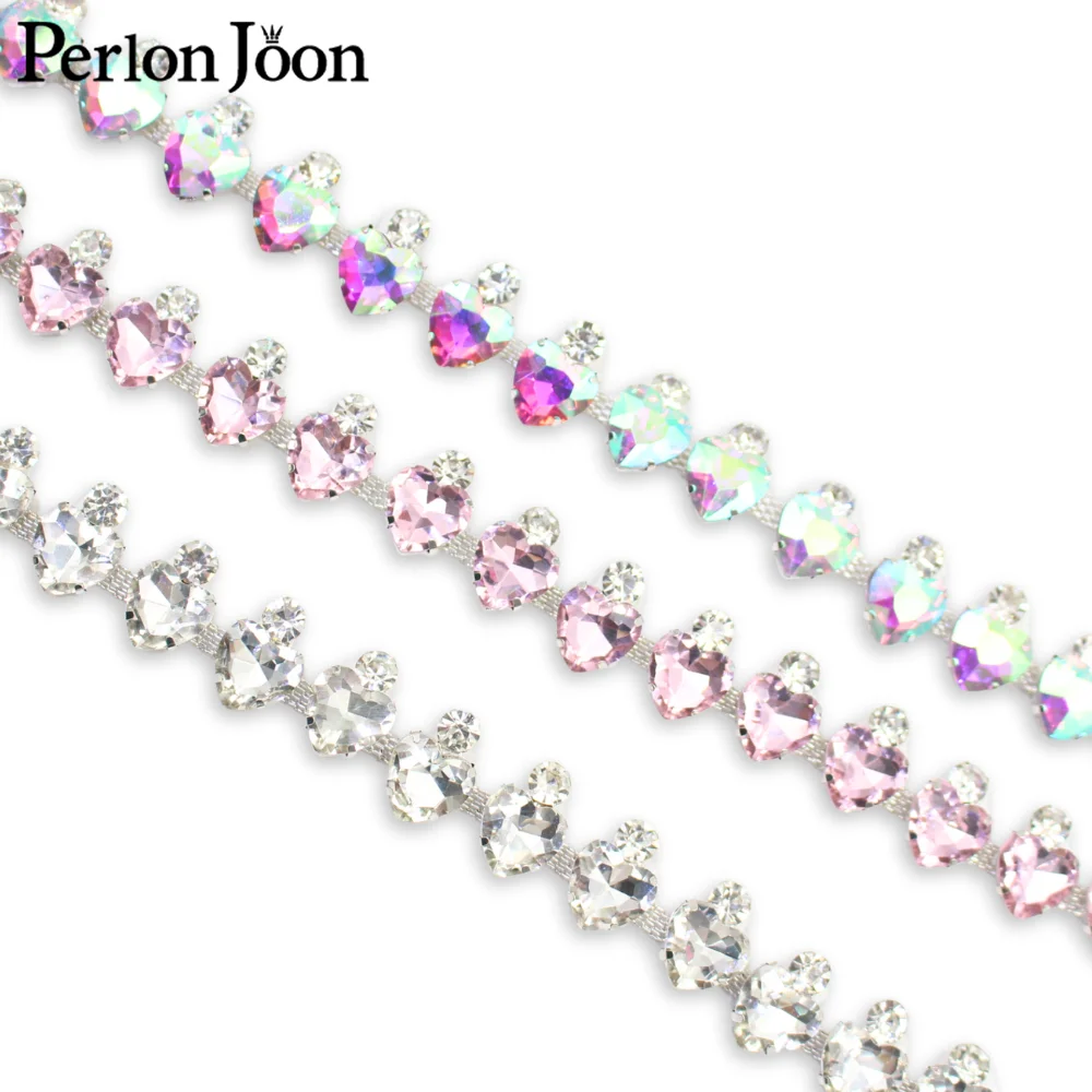 1 Yard Colorful Diamond Encrusted Glass Crystal Silver Chain Decal for Clothing Bags and Shoes Decorative Accessories ML241
