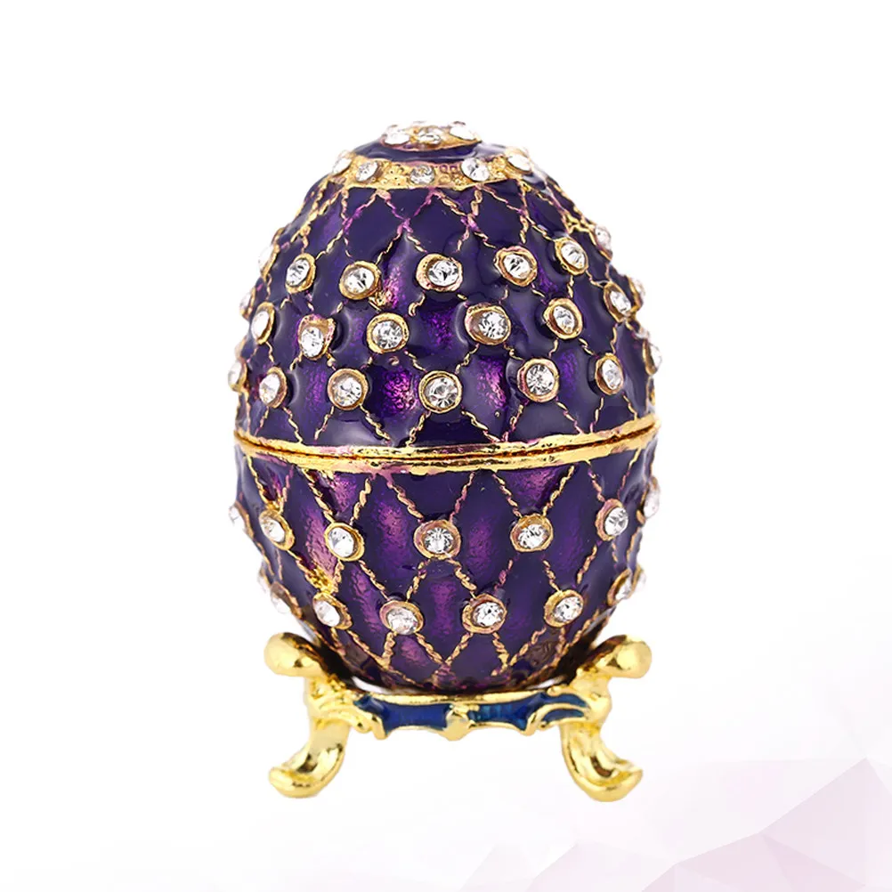 

Шкатулка для украшений в форме яйца, 1 шт., из эмалированного сплава, со стразами, компактная, для хранения серег, колец, бусин, мелочей, настольный органайзер