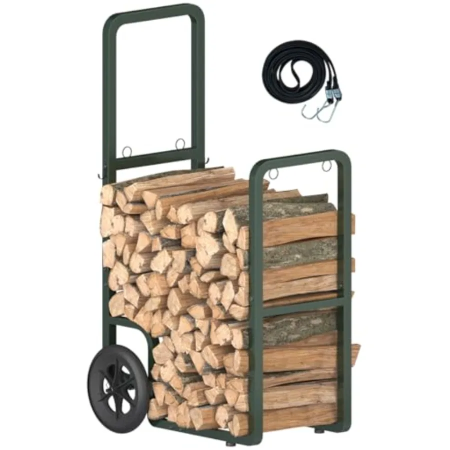 

Easy-Assembly Firewood Cart, Rolling Log Carrier for Outdoor and Indoor Use, Wood Rack Storage Mover for Fireplace and Fire Pit