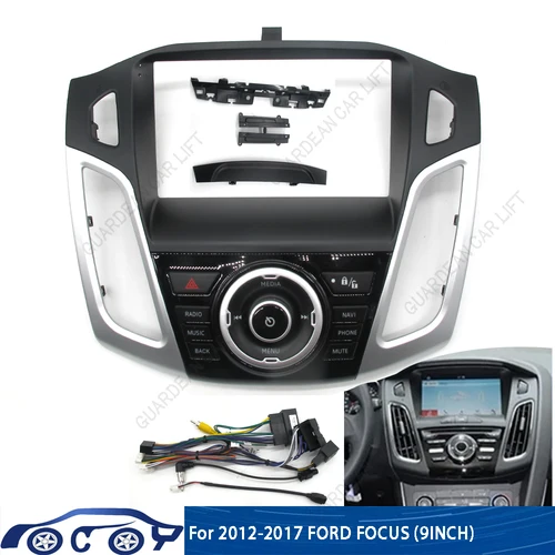 Fascias de Radio de coche de 9 pulgadas para FORD FOCUS 2012-2017 reproductor de marco estéreo Android 2 Din Panel de unidad principal embellecedor de tablero con cable canbus