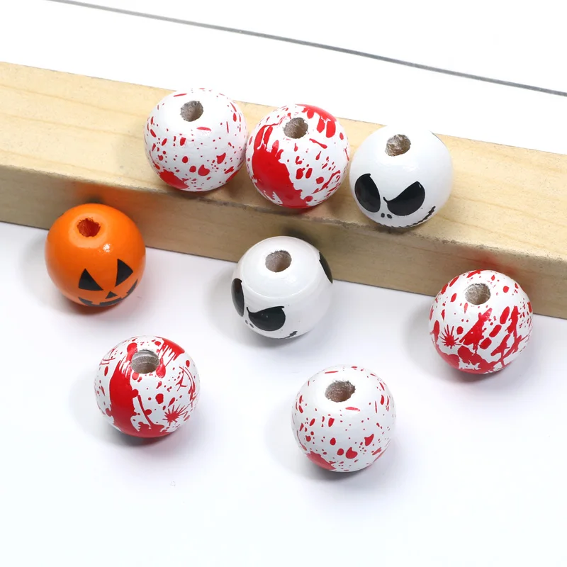 10pcs/lot 16mm Halloween Natural Wooden Beads Round Loose Ball Spacer Beads For Jewelry Making Diy Holiday Decoration Supplies