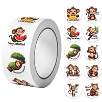 1Roll(500Pcs)Lovable Little Monkey Stickers 2.5cm/1.0'' 10 Designs Decals Diy Adorn Gifts Gift Packaging Home Decor Seal Labels