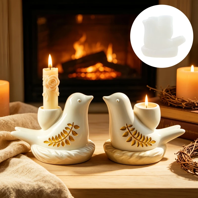 Vogelförmige Kerzenhalter-Silikonform aus Kunstharz, Vogel-Langstiel-Kerzenhalter-Gipsform, Geschenk für Weihnachten, Ostern, Neujahr