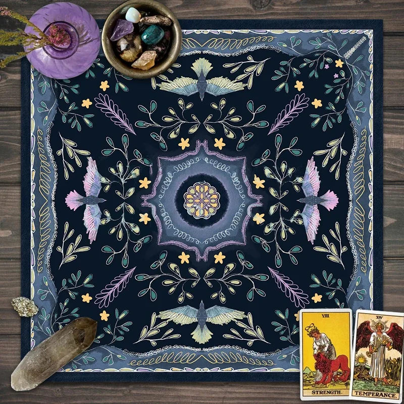 Indigo Birds Tarot Cards Tablecloth Altar Cloth Square Witchcraft Plant Flower Divination Special Board Game Mat Home Decor