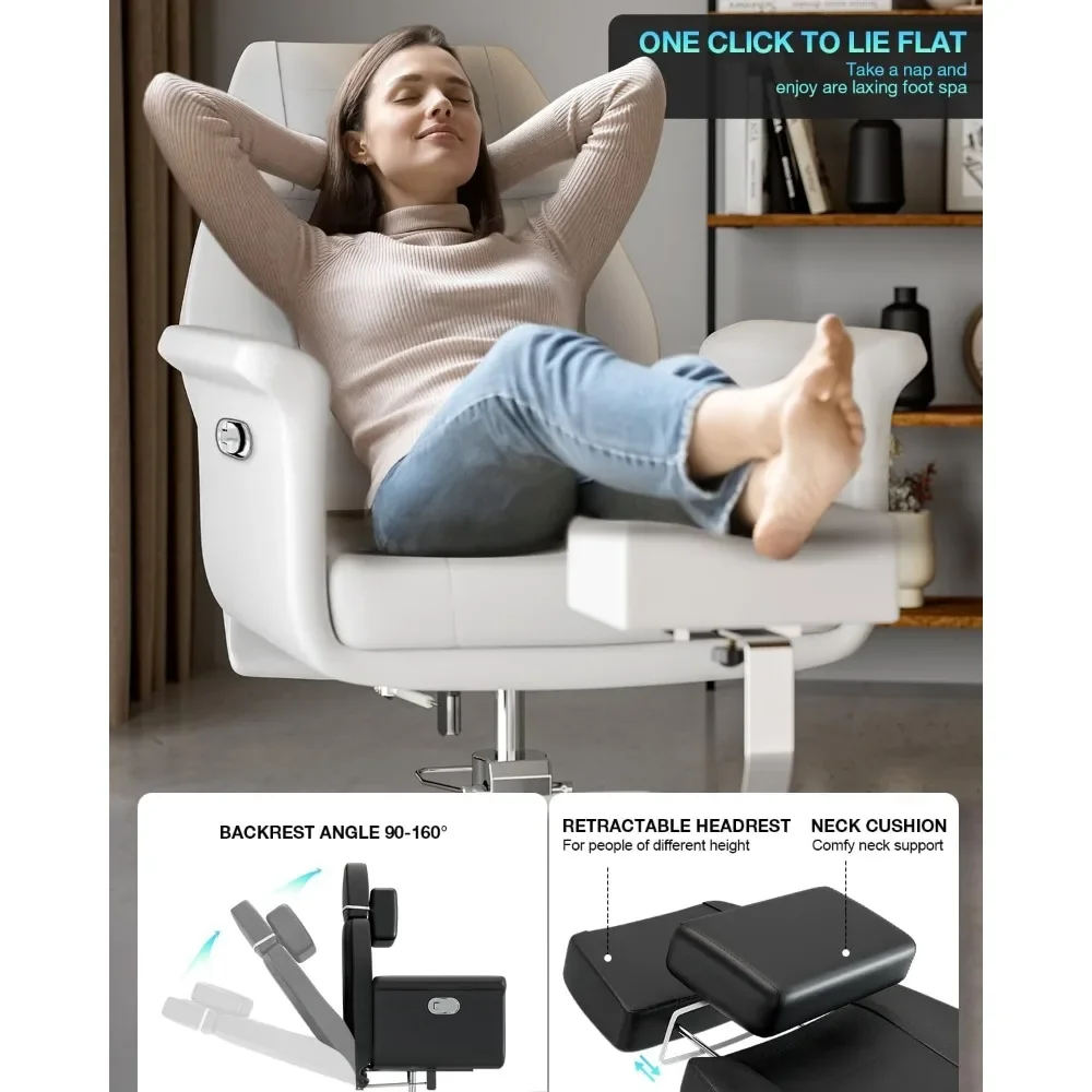 Silla de pedicura sin plomería para tecnología de uñas, estación de pedicura reclinable con reposapiés y tazón, elevación hidráulica giratoria mejorada 360