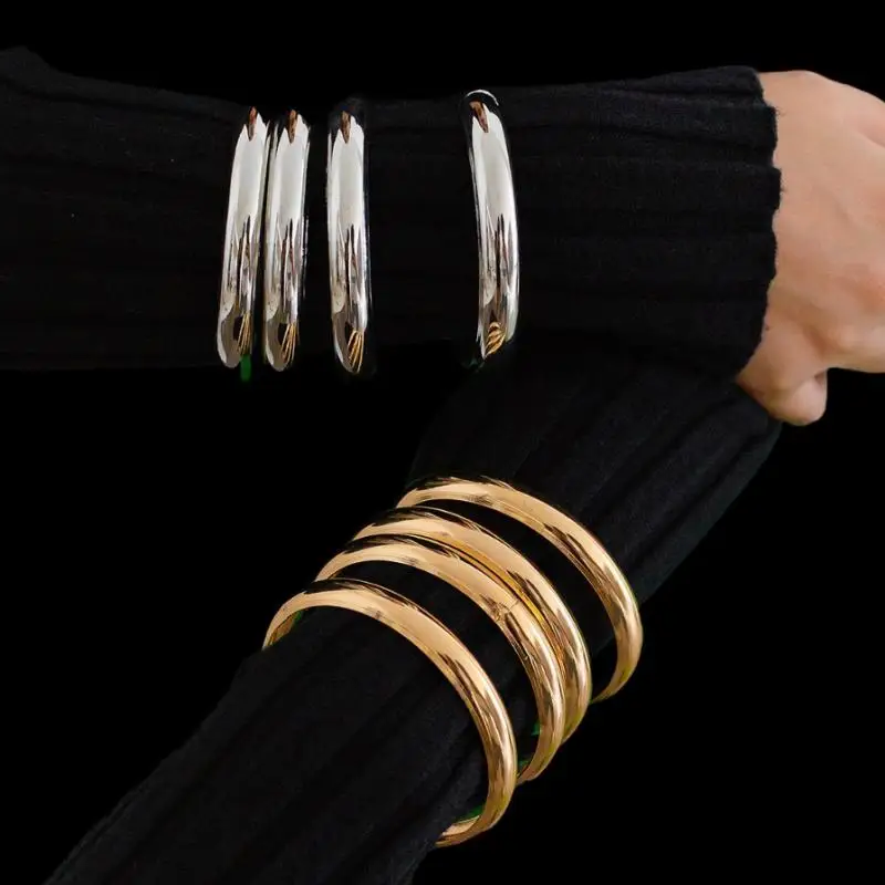 4/8PCS Twist Texture Bangles Gold Silver Color Jewelry Statement Streetwear Goth  Stainless Steel Bracelets Set For Women Men