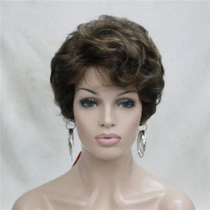 

Ladies Short Golden Brown Straight Women Hair Curly Synthetic Wig