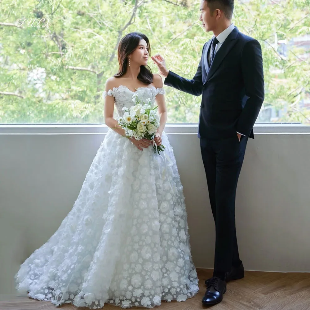TULX Luxury 3D Lace Flower Wedding Dresses Korea Photo Shoot Sweetheart A-line Long Bridal Gown Corset Customized 웨딩드레스 2026
