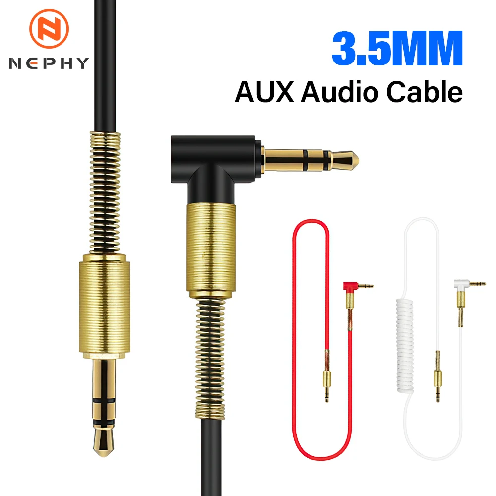 90 Degree Elbow 3.5mm To 3.5 mm TRS Jack Auxiliary Cable For Car Headphones HIFI Stereo Sound Audio Connector Spring Coiled Wire