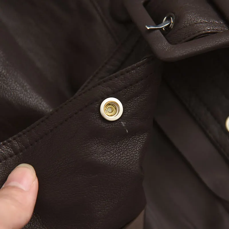 Cool Sle Brown PU cuero Jaet mujer otoño nuevo Retro alta calidad adelgazamiento Faionable prendas de vestir exteriores largo Sve Flip Collar