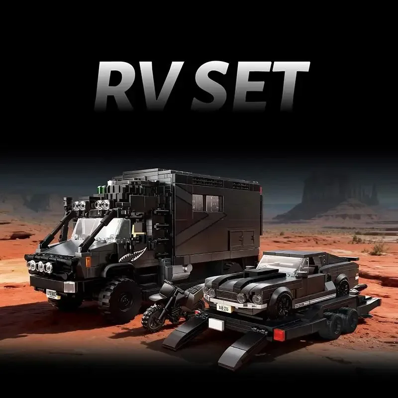 

95003 Unimok Racing Series set mechanical Masterpiece: 8-scale adventure RV & Sports Car set, with functional Trailer & full int