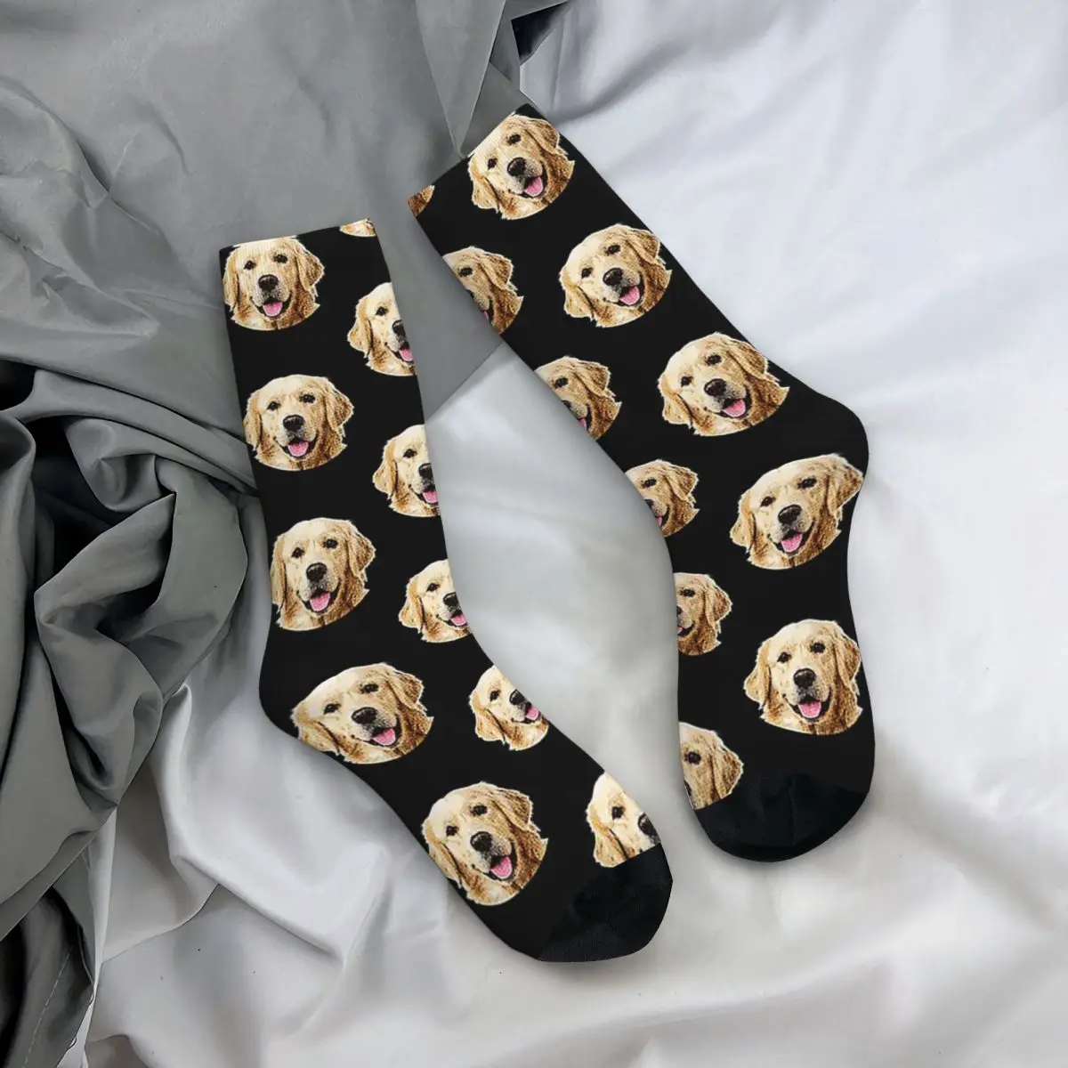 Funny Golden Retriever Face Portrait Socks Harajuku Sweat Absorbing Stockings All Season Long Socks Accessories for Unisex Gifts