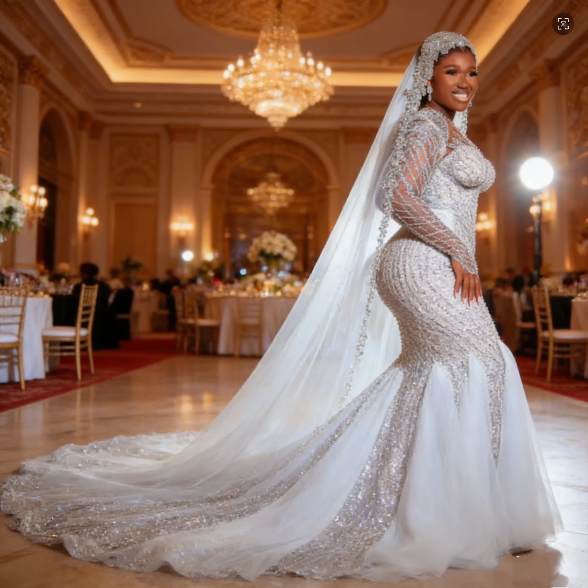 Customized African Luxury Mermaid Wedding Dress With Detachable Tail Heavy Beading Long Sleeves 2 IN 1 Wedding Dresses W1440