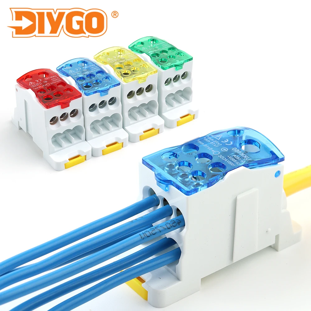 

125A UKK Series Distribution Box Two In Six Out Power Connector Wire Splitter Din Rail Terminal Block Junction Branch line Boxes