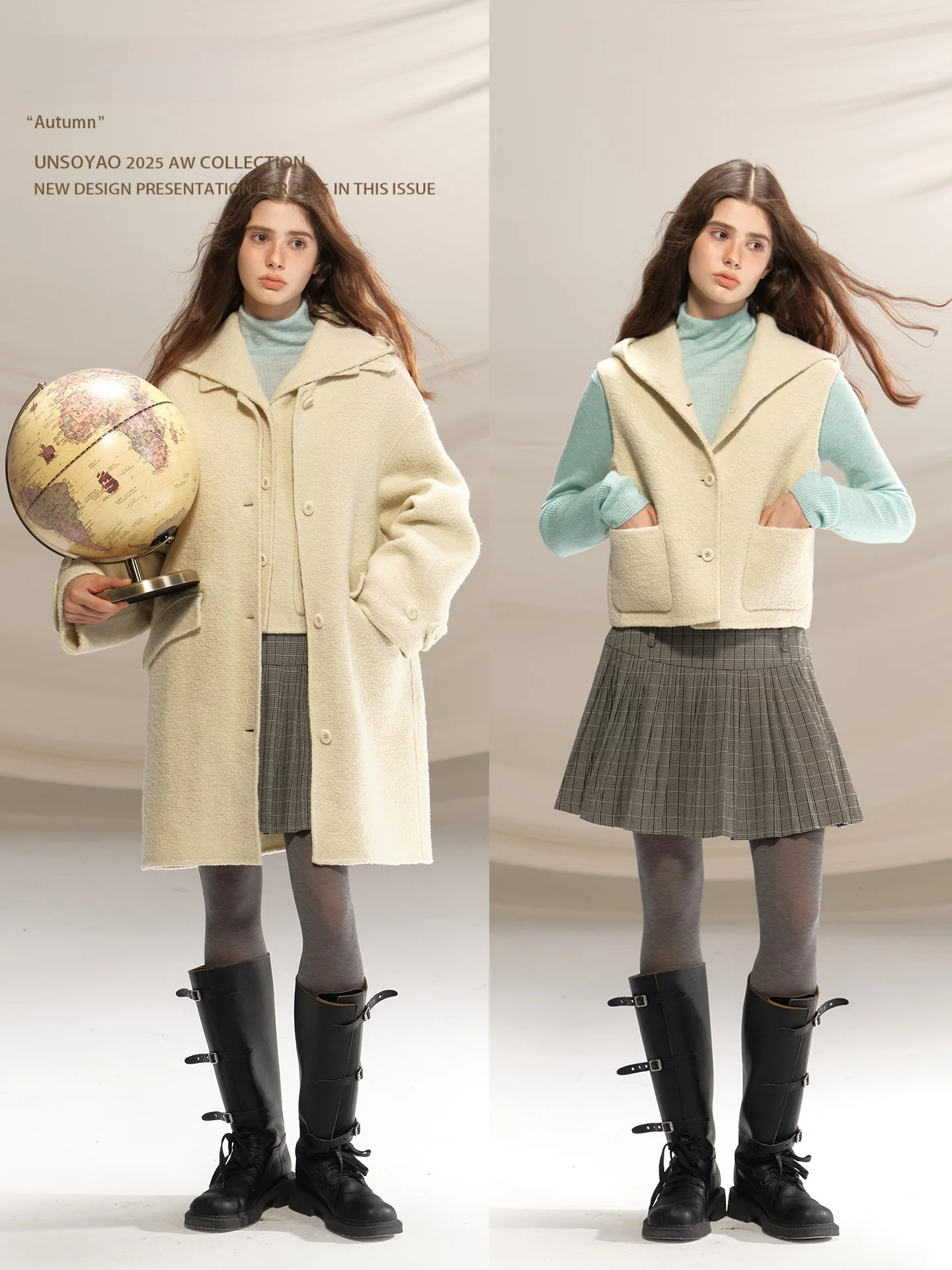 

Двусторонняя шерстяная шапка и пальто Jaet Set Vol0 'Butter Yellow' для женщин, утепленное, с длинными рукавами и карманами