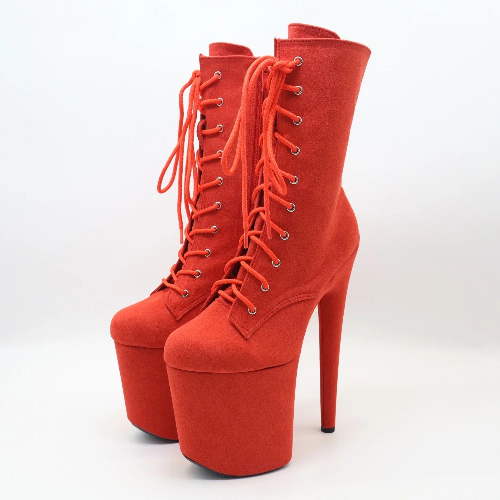 

​20CM Platform Ankle Boots Red, Suede Lace-Up Stiletto Heels with Chunky Sole, Extreme Height Party Shoes​