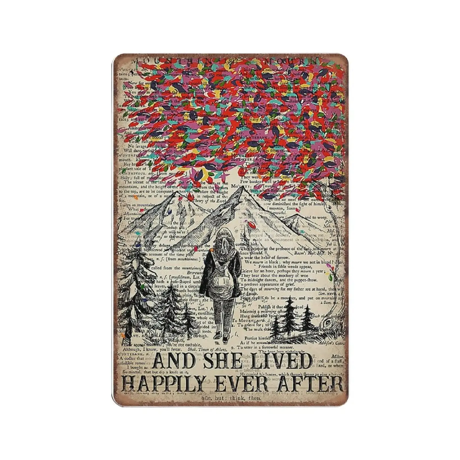 Metal Vintage Tin Sign Decor Cute Hiking and She Lived Happily Ever After Signs Poster Girl Pub Club Cafe bar Home Wall Art sign
