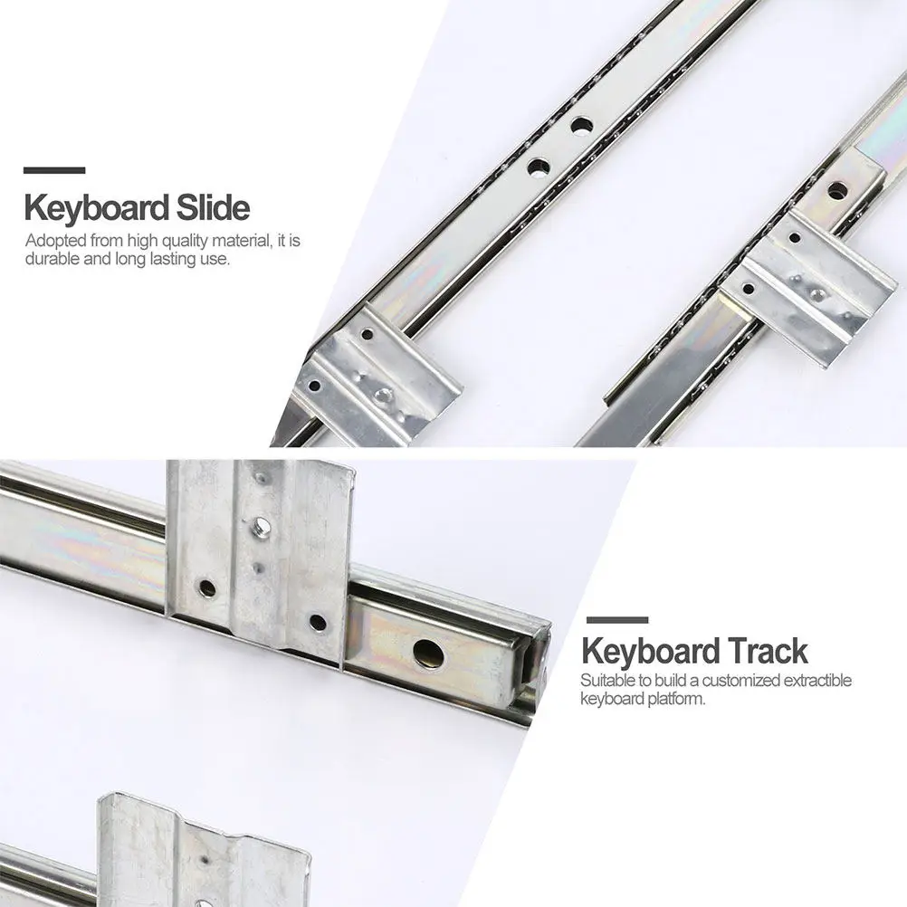 2Pairs Premium Stainless Steel Drawer Slides Full Extension Track for Keyboard Tray Desk Storage Cabinet Furniture Slide Rail