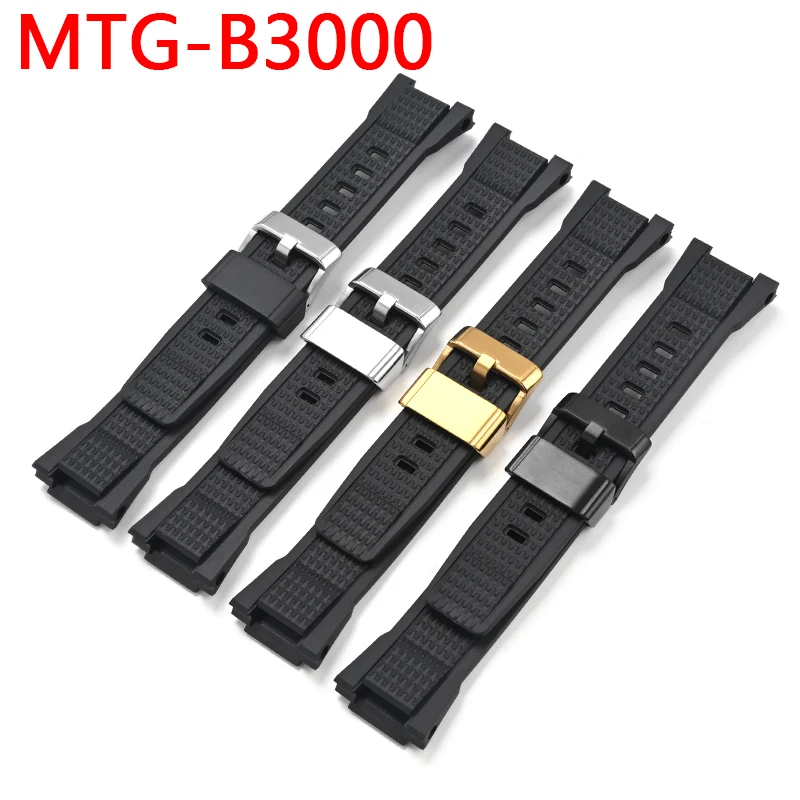 Black Resin Watchband Strap for Casio G-SHOCK MTG-B3000 Gold Stainless Steel Buckle Men Sport Waterproof Rubber Replace Band