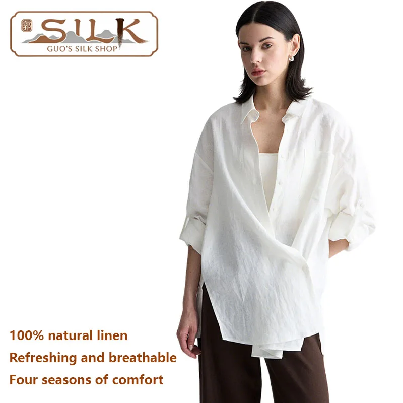 

Natural Pure Linen Women's Shirt Loose and Comfortable Top for Spring Summer, Cool Breathable, Soft and Skin-Friendly