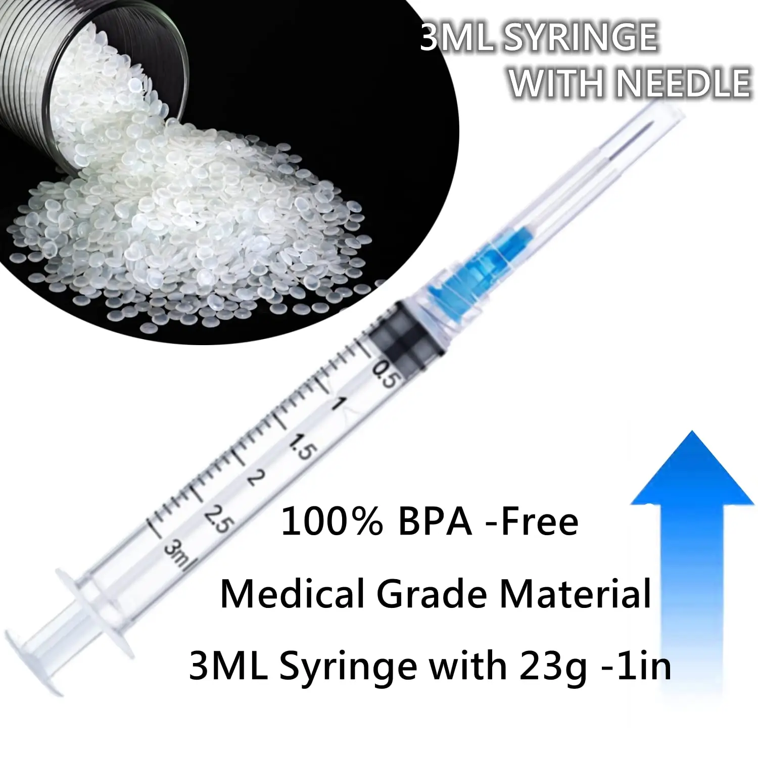 Individually Packed 100 Pack 3ml 23Ga Sterile Disposable Plastic Luer Lock Syringe Hypodermic
