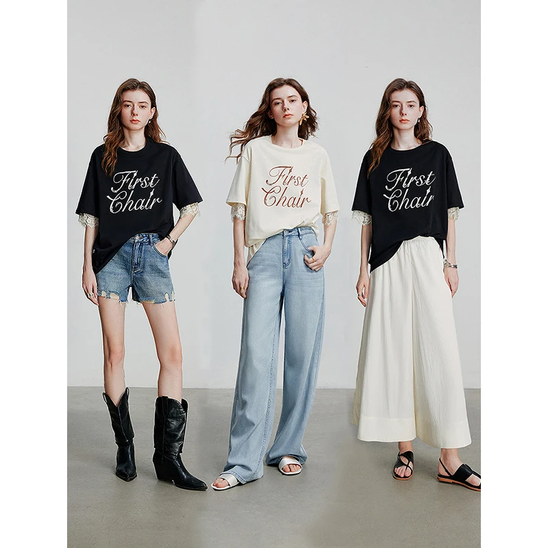 TOYOUTH Dames T-shirt met korte mouwen 2025, lente nieuwe tops 8521002