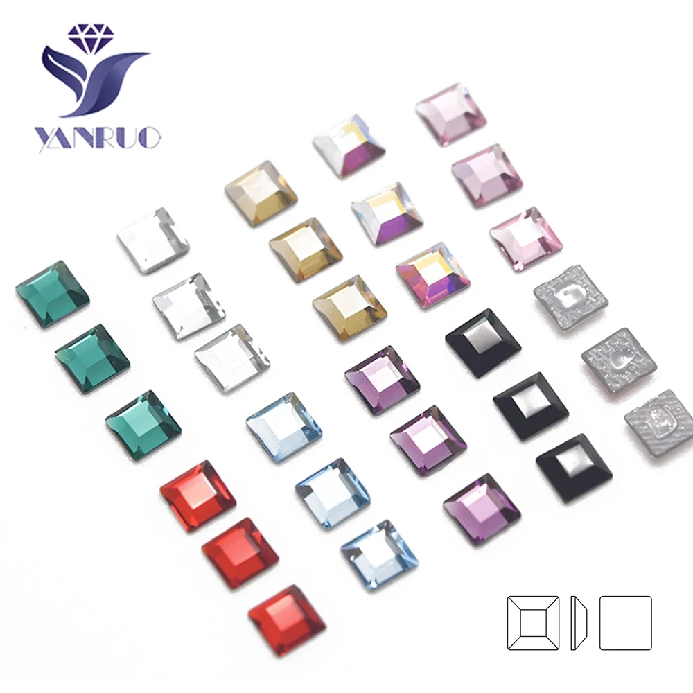 YanRuo 20pcs 3mm Flat Top Square Shape Crystal Glass Diamond Jewelry Crafts Rhinestones 3D Accessories For Nail Art Decorations