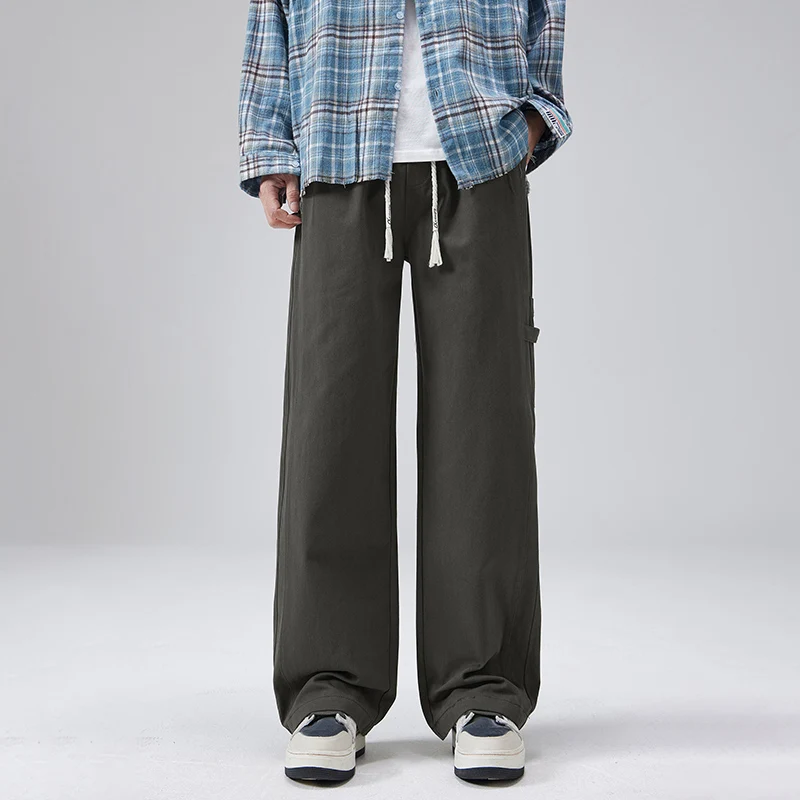 

New 2025 Men's Loose Straight Leg Casual Pants Retro American Sle Pure Cotton Workwear Trousers Comfortable Spring Autumn