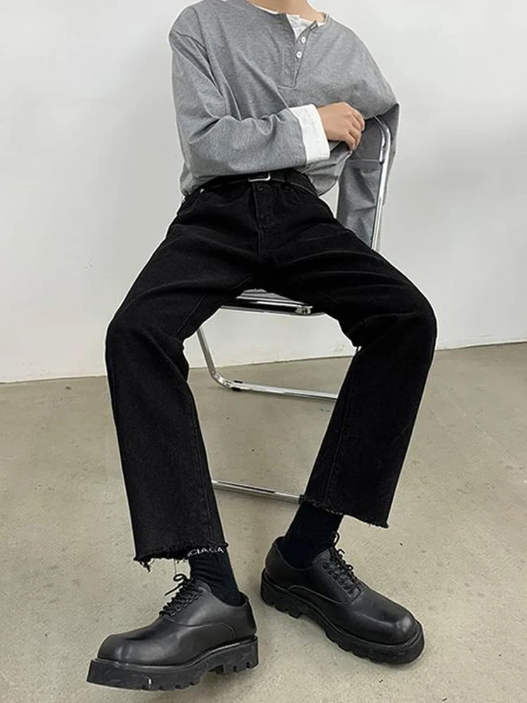 

Мужские джинсы с высокой талией и прямыми штанинами, модные брюки в стиле High Street, молодежные повседневные джинсы для сочетания с ботинками