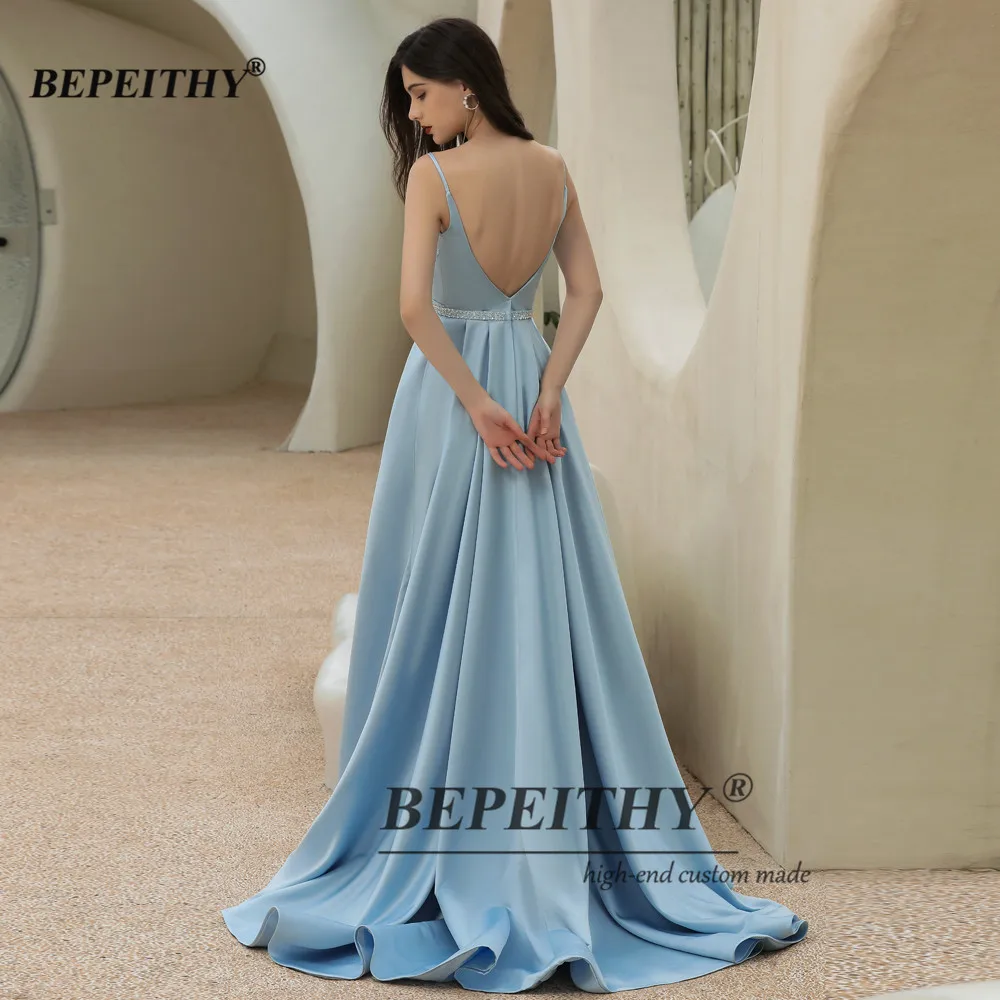 BEPEITHY Customized Sleeveless Prom Dress 2023 Sexy Deep V Neck Luxury Evening Gown Elegant Ladies Dresses For Special Occasions