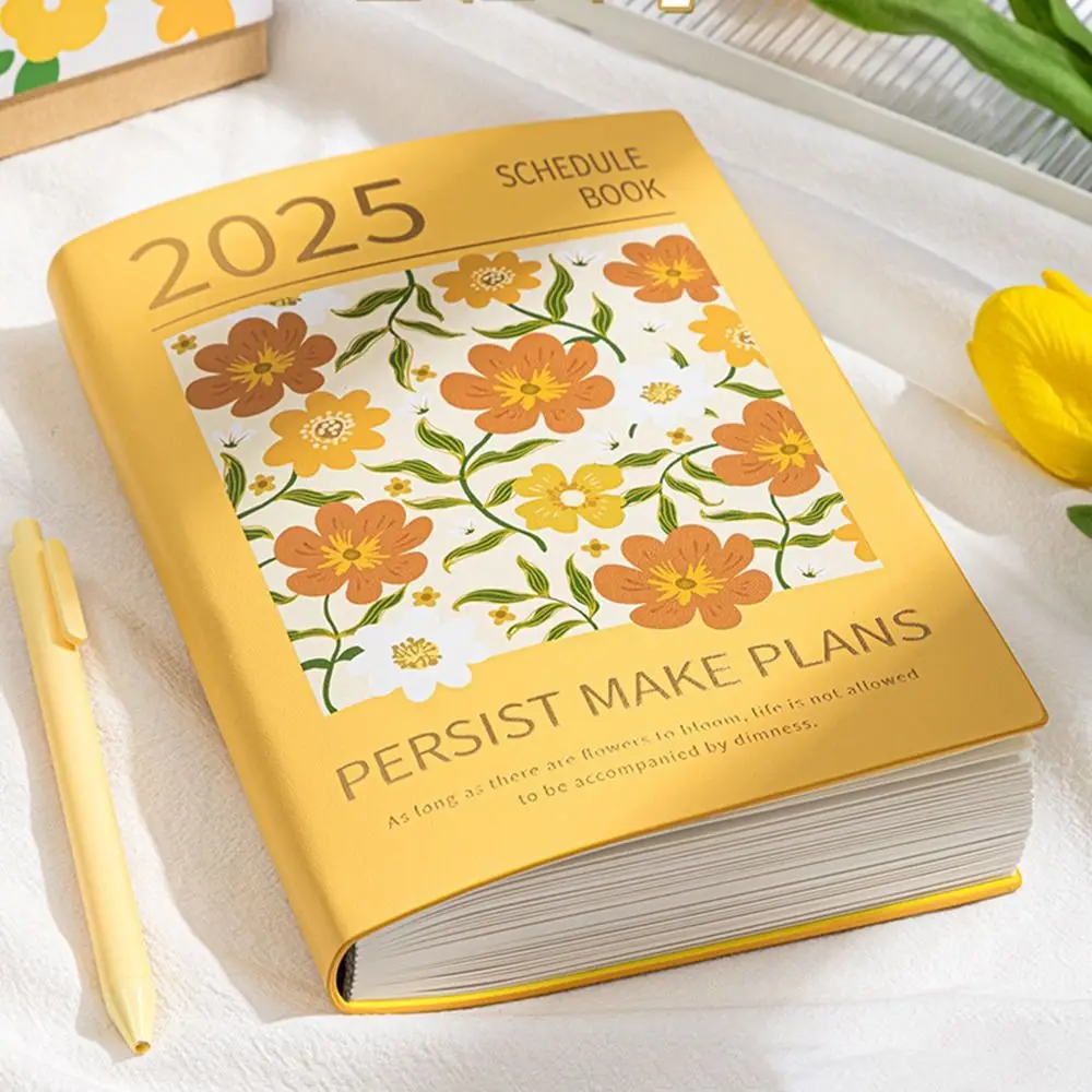 A5 2025 Schedule Planner Notebook 12 Months Oil Painting Flower Office Work Planner Time Organizer Academic Weekly Agenda