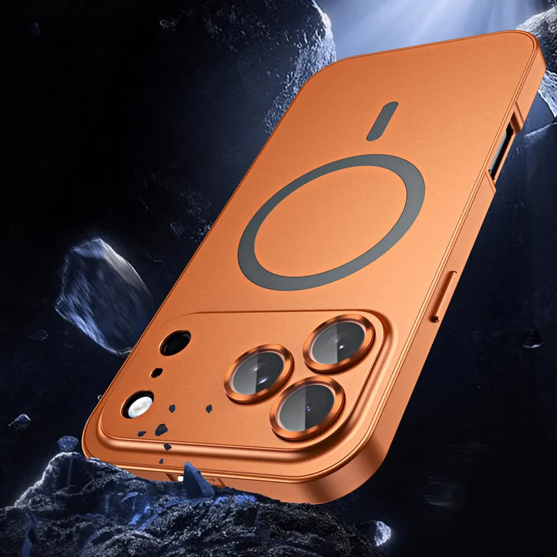 

For iPhone Air, 17 Pro Max Magnetic Case ELVEV Anti-fingerprint Alloy Snap Buckle Phone Cover with Alloy Lens Ring Film