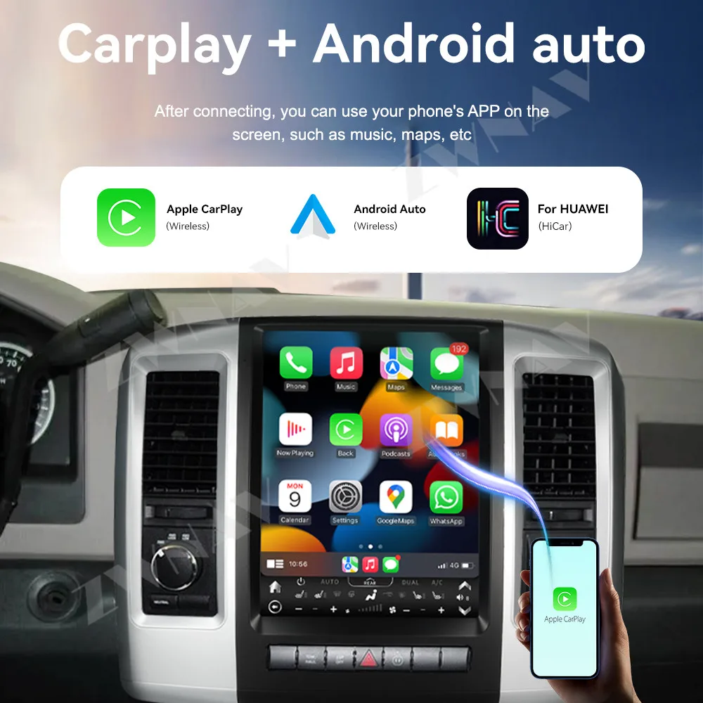 

Android 14 GPS-навигация Carplay Автомобильный радиоприемник Стерео 12,1-дюймовый сенсорный экран для Dodge Ram 2009-2012, мультимедийный плеер, головное устройство