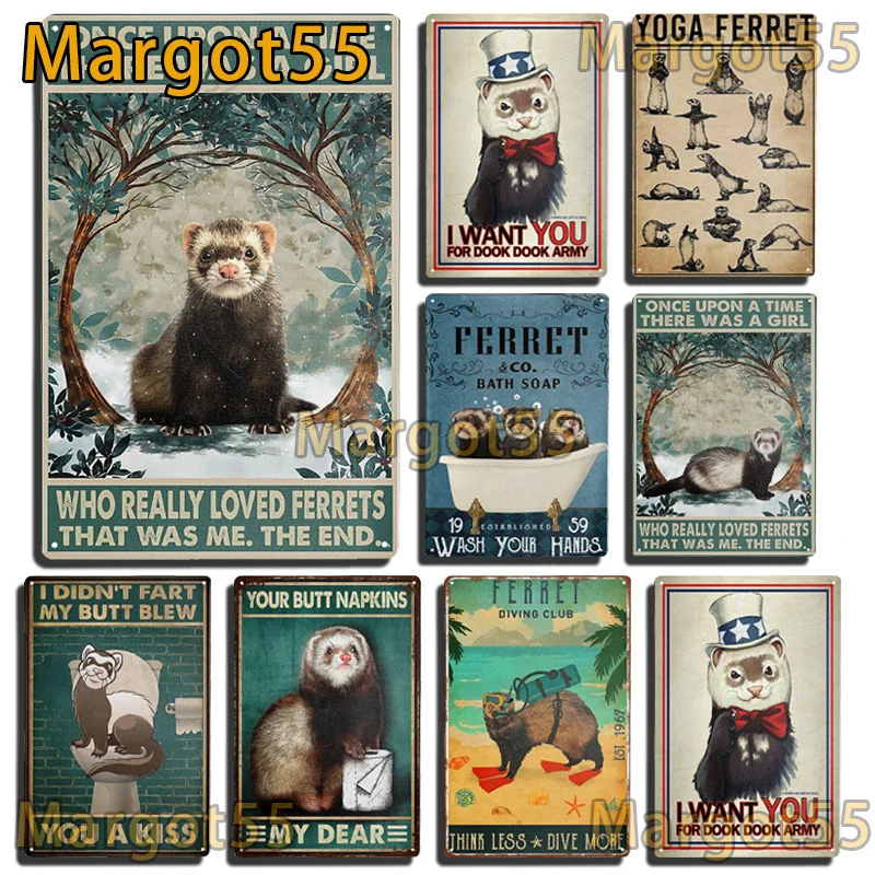 Metal Vintage Ferret Tin Sign Plates Poster for Farmhouse Bar Club Coffee Pet Shop Beach Living Room Vintage Wall Decoration